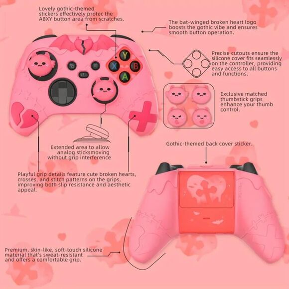 Goth Emo Gamer Girl Kawaii Cute Pink Xbox Controller Cover w/ Thumb Bat Grips - Picture 5 of 8